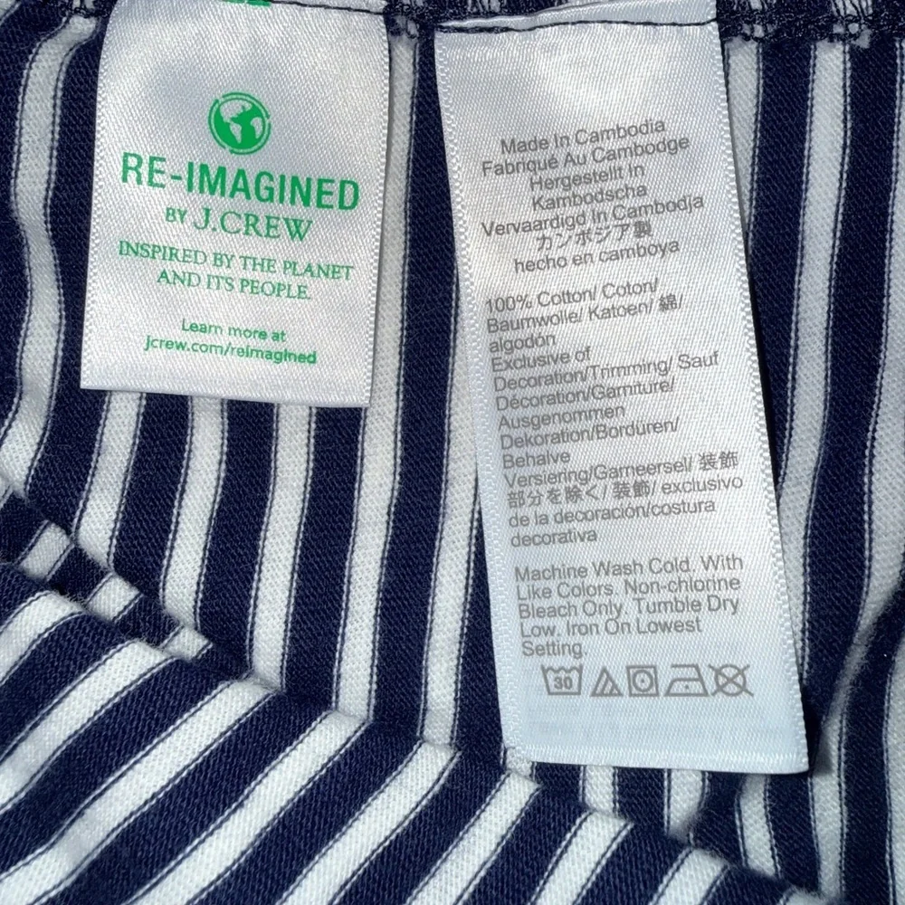 J.Crew Men’s Long Sleeve Slub Cotton Polo Shirt Navy White Striped – Size M
